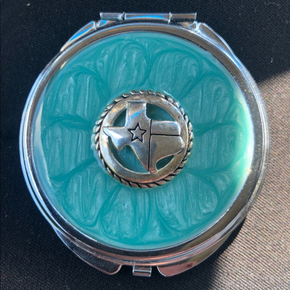 NEW BLUE WESTERN TEXAS STATE CRYSTAL COMPACT MIRROR